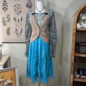 Anthropologie Porridge Sheer Plaid Metallic Top NWT Whimsy Twee Mod Retro L